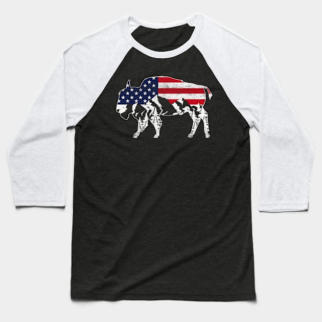 Buffalo US Flag Retro Bison Baseball T-Shirt by shirtsyoulike